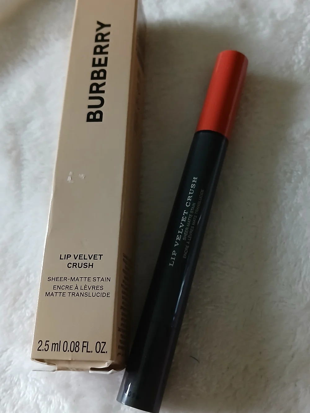 Burberry Lip Velvet Crush Sheer-Matte Stain in Orange-Red Cap